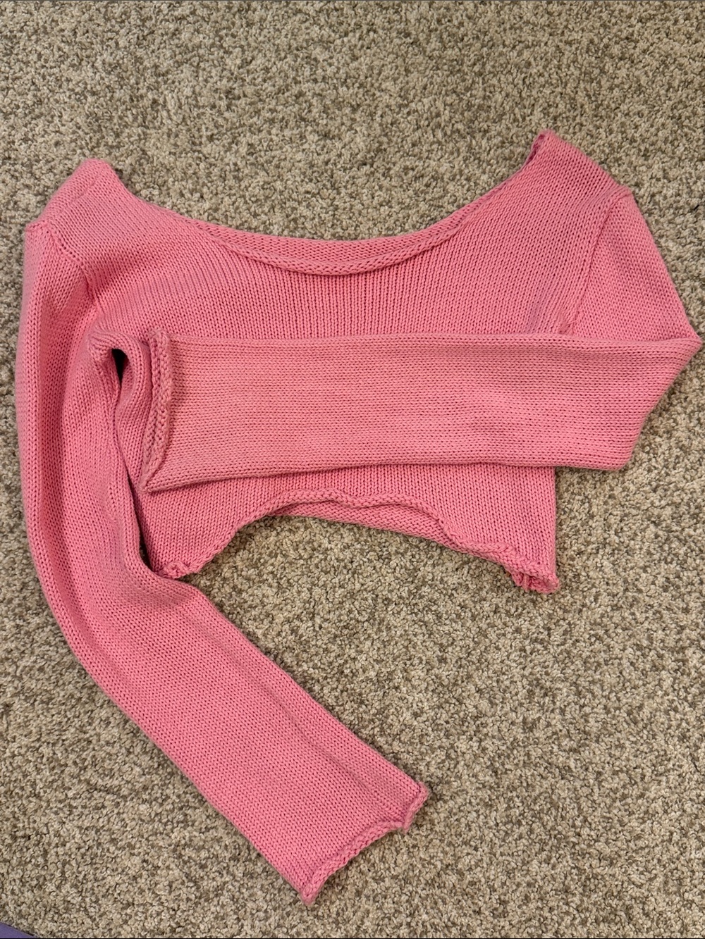 Cropped Off-Shoulder Knit Sweater - Pink